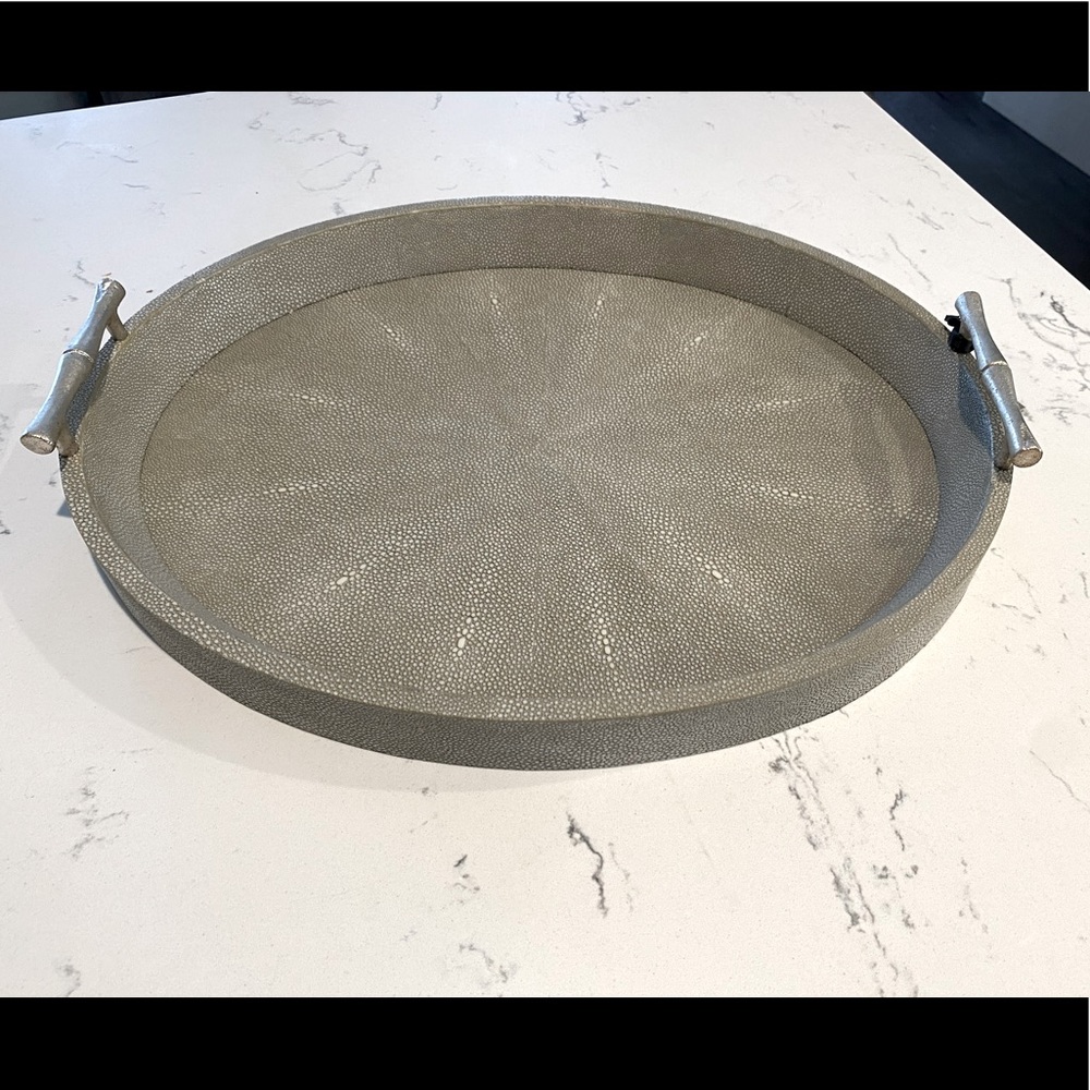 OKA Faux Shagreen Oval Plateau Tray - Taupe